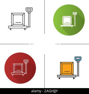 Parcel scales icon. Flat design, linear and color styles. Cargo weighing. Isolated vector illustrations Stock Vector