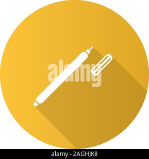 Marker pen flat design long shadow glyph icon. Highlighter. Vector silhouette illustration Stock Vector