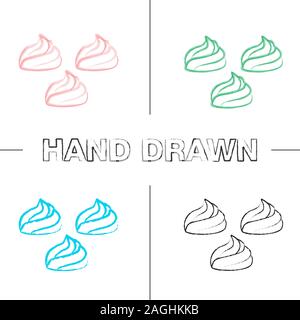 Meringues hand drawn icons set. Marshmallow. Color brush stroke. Isolated vector sketchy illustrations Stock Vector