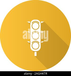 Traffic lights flat design long shadow glyph icon. Traffic semaphore. Stop lights. Vector silhouette illustration Stock Vector