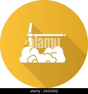 Pick axe breaking rocks flat linear long shadow icon. Mining. Navvy pick. Vector outline symbol Stock Vector