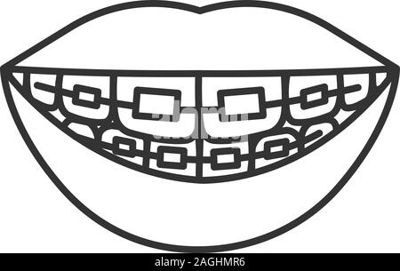 Dental braces linear icon. Thin line illustration. Teeth aligning. Contour symbol. Vector isolated drawing Stock Vector