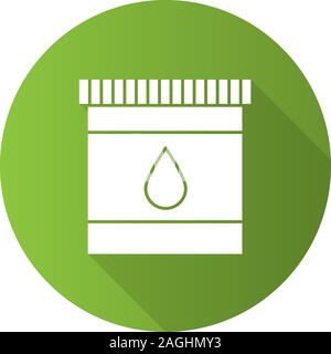 Printer cartridge ink flat design long shadow glyph icon. Plastic bottle with drop. Vector silhouette illustration Stock Vector