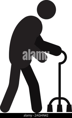 Old man going with walker silhouette icon. Grandfather with walking ...