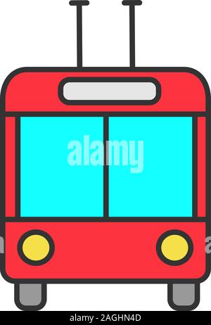 Trolleybus in front view color icon. Trolley coach. Trackless trolley. Isolated vector illustration Stock Vector