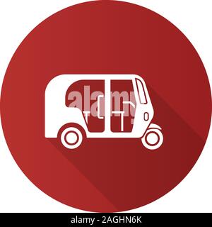 Auto rickshaw flat design long shadow glyph icon. Tuk tuk. Vector silhouette illustration Stock Vector