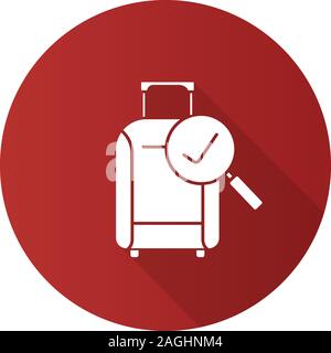 Baggage allowance flat design long shadow glyph icon. Successful luggage check. Suitcase with checkmark. Vector silhouette illustration Stock Vector