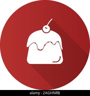 Pudding flat design long shadow glyph icon. Panna cotta. Vector silhouette illustration Stock Vector