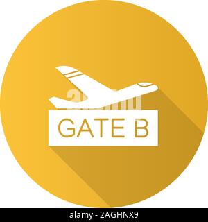 Airport gate flat design long shadow glyph icon. Flights waiting area. Vector silhouette illustration Stock Vector