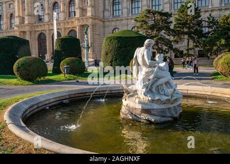 Vienna, Austria - 25.10.2019: Fountain in front of The Natural History Museum or Naturhistorisches in Vienna, Austria. Travel. Stock Photo