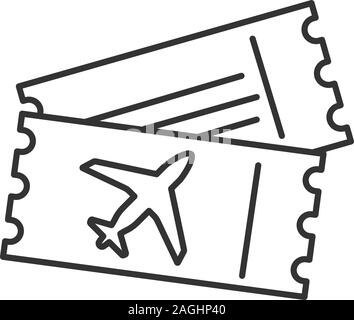 Airplane tickets linear icon. Thin line illustration. Airline boarding pass documents. Contour symbol. Vector isolated drawing Stock Vector