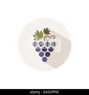 Grapes. Icon with shadow on a beige circle. Fall flat vector illustration Stock Vector