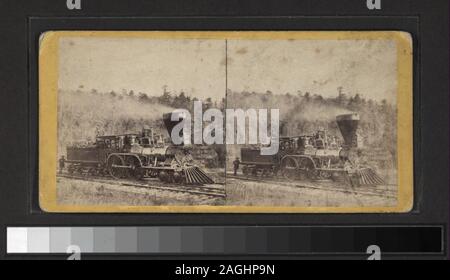 Locomotive on the road, near Port Jervis Also includes views from series entitled: Views of beautiful scenery along the Line of the Erie Railway, and Picturesque on the Erie R.R. Includes one hand-colored view. Robert Dennis Collection of Stereoscopic Views. Views along the Erie Railroad, including Lackawaxen and the Delaware River, view on the Chemung at Elmira, Starucca viaduct and vicinity, Cascade bridge vicinity including Cascade Falls, bridge at Hancock, the Ramapo Valley near Southfield, Ramapo, including a historic furnace where chain was made during the Revolution, the Delaware near D Stock Photo