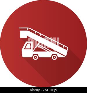 Stair truck flat design long shadow glyph icon. Airstair. Passenger gangway. Vector silhouette illustration Stock Vector
