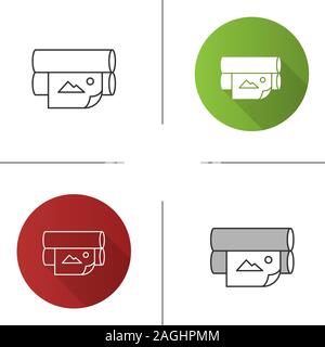 Offset printer icon. Flexography. News printing machine. Flat design, linear and color styles. Isolated vector illustrations Stock Vector