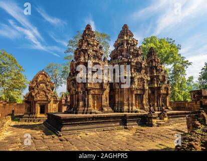 Landscape with Banteay Srei or Lady Temple, Siem Reap, Cambodia Stock Photo