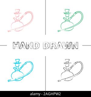 Hookah hand drawn icons set. Nargile. Color brush stroke. Isolated vector sketchy illustrations Stock Vector