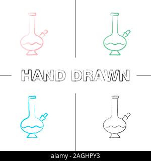 Bong hand drawn icons set. Marijuana water pipe. Color brush stroke. Isolated vector sketchy illustrations Stock Vector