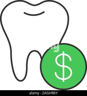 Dental services price color icon. Dentistry. Tooth with dollar sign. Isolated vector illustration Stock Vector
