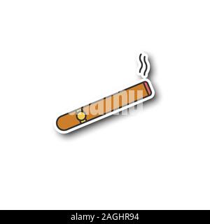 Burning cigar patch. Cigarette. Smoking area. Color sticker. Vector isolated illustration Stock Vector