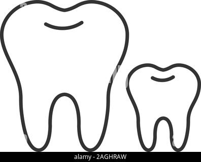 Baby and permanent teeth linear icon. Milk tooth. Thin line illustration. Children dentistry. Contour symbol. Vector isolated drawing Stock Vector