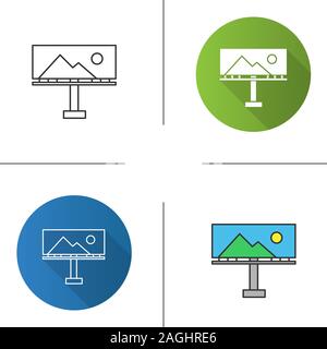 Billboard mockup icon. Large format printing. Big board template. Flat design, linear and color styles. Isolated vector illustrations Stock Vector