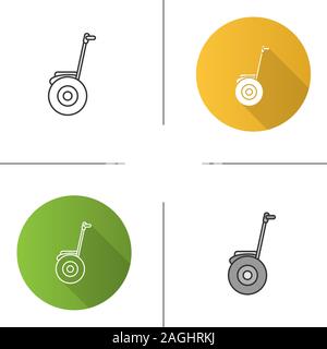 Self balancing scooter icon. Personal transporter. Flat design, linear and color styles. Isolated vector illustrations Stock Vector