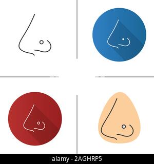 Pierced nose icon. Nose ring. Piercing. Flat design, linear and color styles. Isolated vector illustrations Stock Vector