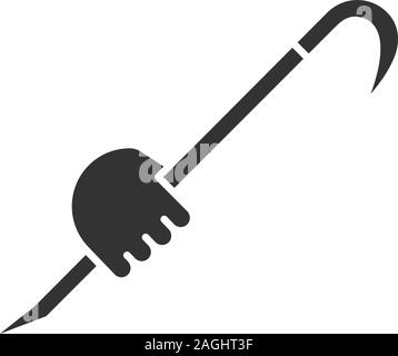 Hand holding crowbar glyph icon. Silhouette symbol. Wrecking bar, prybar. Negative space. Vector isolated illustration Stock Vector