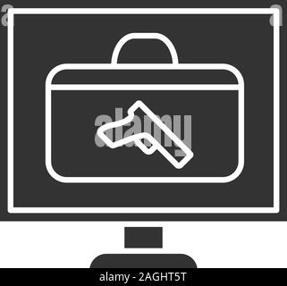 X-ray baggage scanner glyph icon. Airport security. Weapon detected in handbag. Silhouette symbol. Negative space. Vector isolated illustration Stock Vector