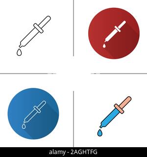 Dropper icon. Pipette. Nasal or eye drops. Flat design, linear and color styles. Isolated vector illustrations Stock Vector