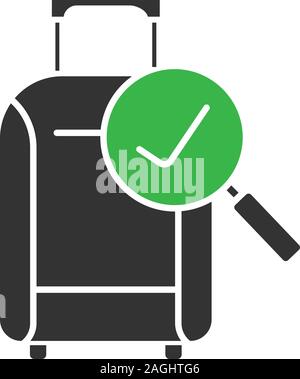 Baggage allowance glyph icon. Successful luggage check. Suitcase with checkmark. Silhouette symbol. Negative space. Vector isolated illustration Stock Vector
