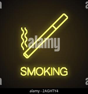 Burning cigarette neon light icon. Smoking area glowing sign. Vector isolated illustration Stock Vector