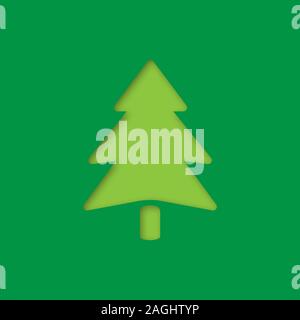 Fir tree paper cut out icon. Forest sign. Vector silhouette isolated illustration Stock Vector