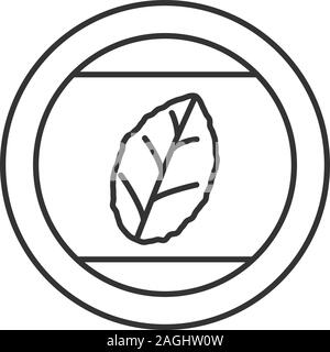 Round sticker with tobacco leaf linear icon. Thin line illustration. Mint. Contour symbol. Vector isolated outline drawing Stock Vector