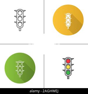 Traffic lights icon. Traffic semaphore. Stop lights. Flat design, linear and color styles. Isolated vector illustrations Stock Vector