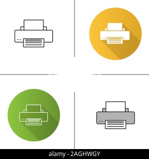 Printer icon. Printing machine. Flat design, linear and color styles. Isolated vector illustrations Stock Vector