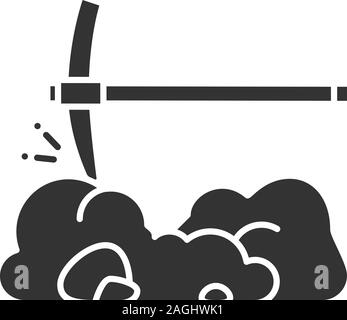 Pick axe breaking rocks glyph icon. Silhouette symbol. Mining. Navvy pick. Negative space. Vector isolated illustration Stock Vector
