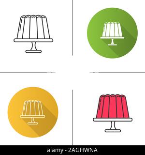 Jelly pudding icon. Gelatin dessert. Flat design, linear and color styles. Isolated vector illustrations Stock Vector