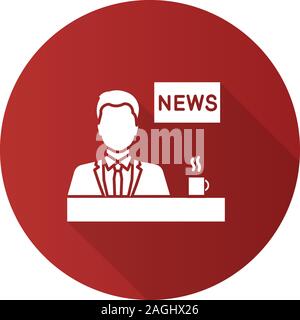 TV presenter flat design long shadow glyph icon. Newscaster. Morning news.Vector silhouette illustration Stock Vector