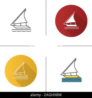 Sailing boat linear icon. Felucca. Thin line illustration. Yacht ...