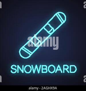 Snowboard neon light icon. Glowing sign. Vector isolated illustration Stock Vector