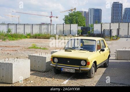 BELGRADE, SERBIA -20 JUN 2019- View of a vintage Zastava Yugo car on the street in Belgrade, capital of Serbia. Stock Photo