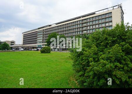 BELGRADE, SERBIA -20 JUN 2019- View of the Hotel Jugoslavija, a landmark building in Zemun, Belgrade, capital of Serbia. Stock Photo