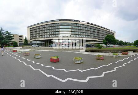 BELGRADE, SERBIA -20 JUN 2019- View of the Hotel Jugoslavija, a landmark building in Zemun, Belgrade, capital of Serbia. Stock Photo