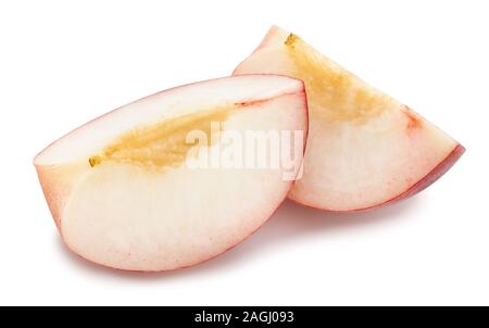 sliced white peach path isolated on white Stock Photo