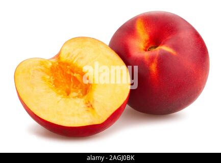 sliced nectarine path isolated on white Stock Photo