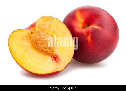 sliced nectarine path isolated on white Stock Photo