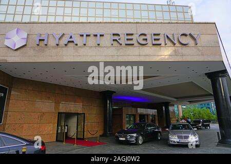 BELGRADE, SERBIA -20 JUN 2019- View of the Hyatt Regency Belgrade, a modern hotel in the New Belgrade area of the capital of Serbia. Stock Photo