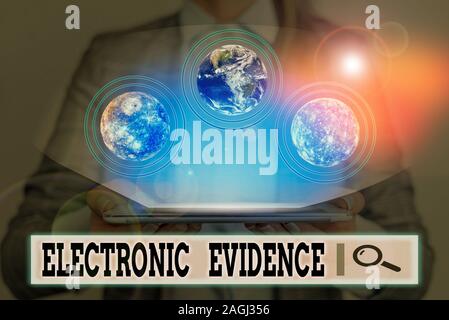 Writing note showing Electronic Evidence. Business concept for probative information stored or transmit in digital form Elements of this image furnish Stock Photo